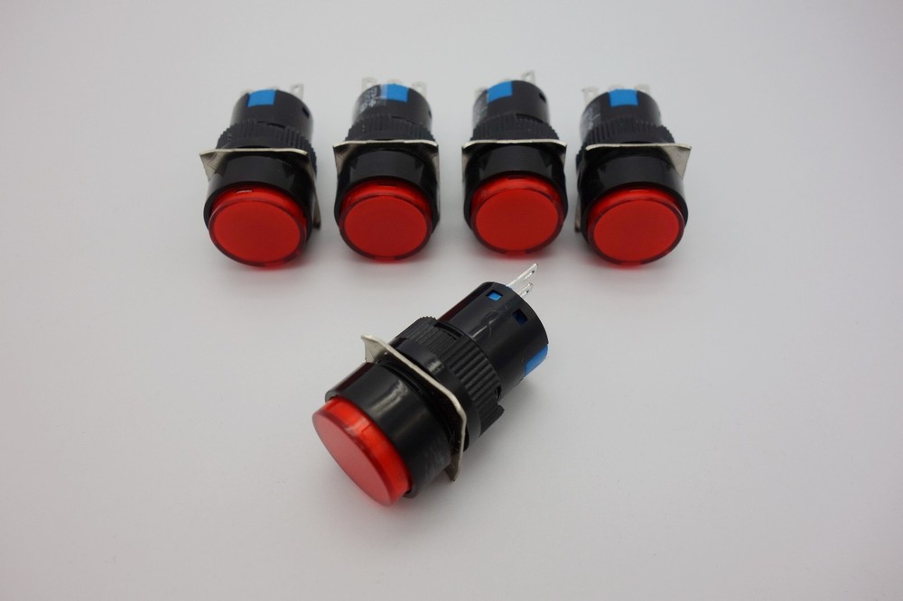 5PCS 16MM Red ROUND Maintained Latching PUSH BUTTON SWITCH 3 PINS 250V 3A