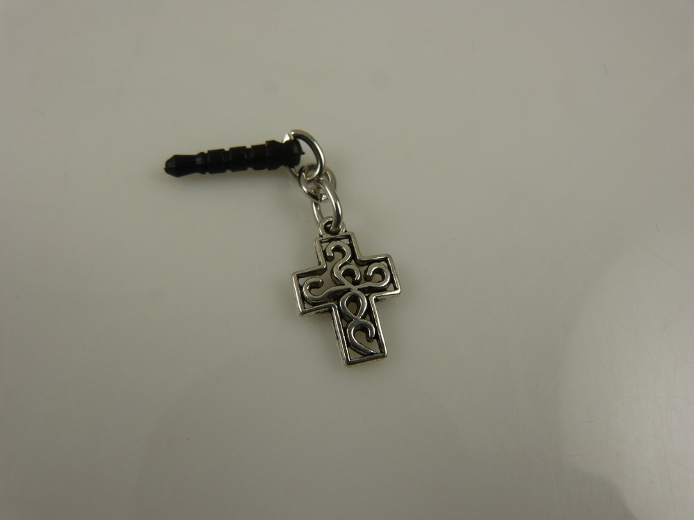 Easter cross cell phone Ipad charm ear cap dust plug silvertone