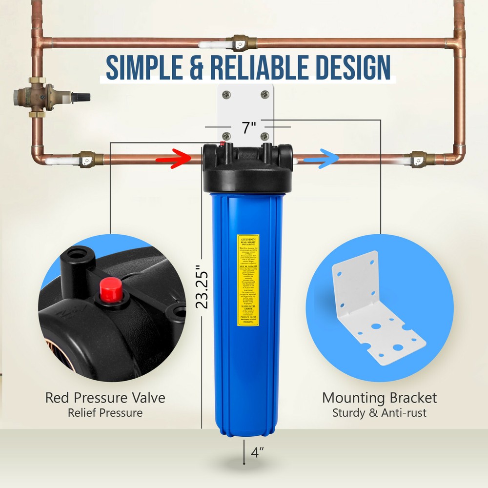 High Capacity Blue Whole House Water Filter System & Block Carbon Filter