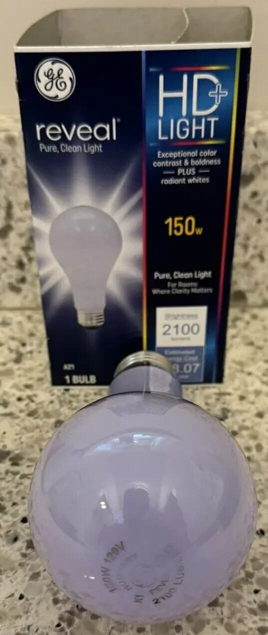2 GE Reveal HD+ 150W Frosted A21 Light Bulbs w/Standard Medium Base