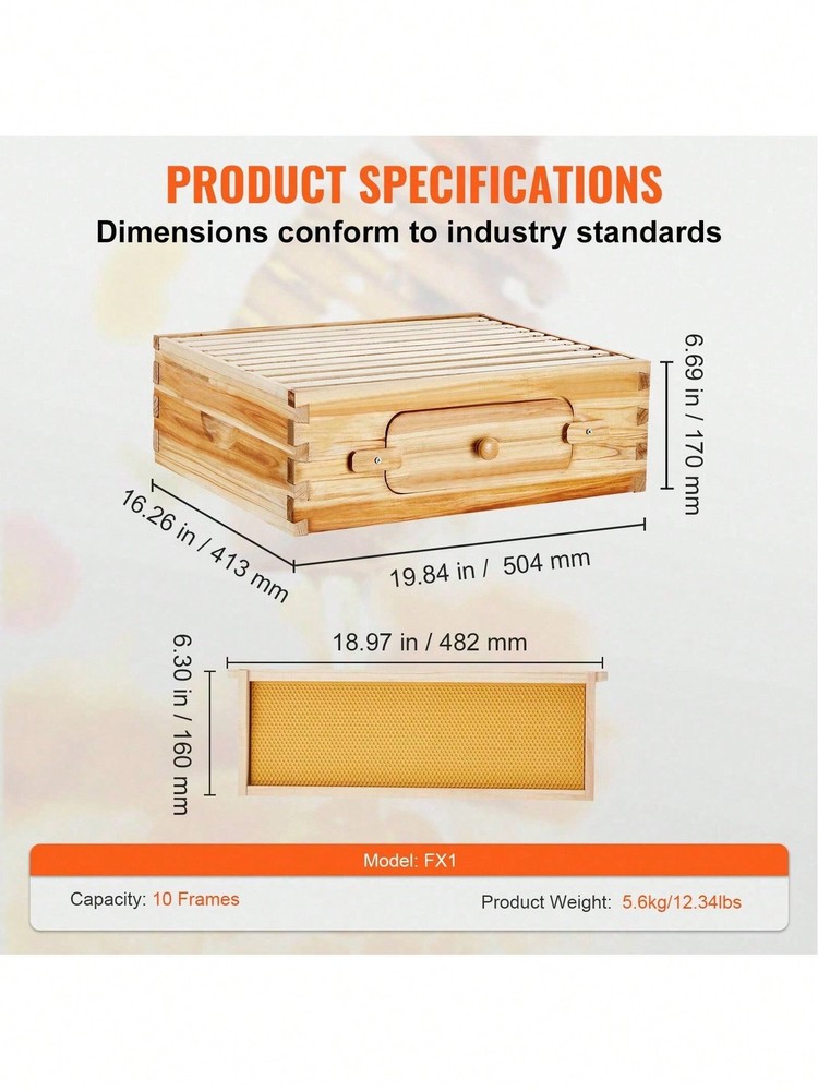 100% Beeswax Coated Natural Cedar Wood, Langstroth Beehive Kit With 10 Frames