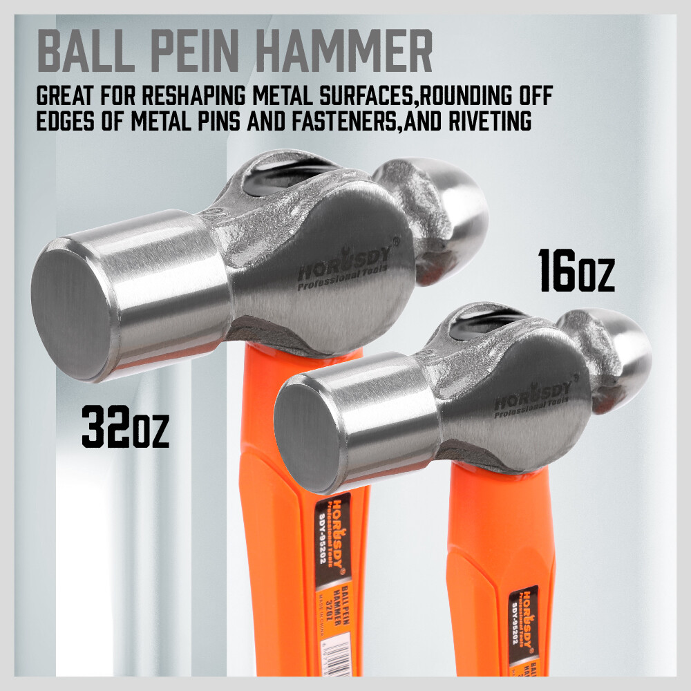 HORUSDY 5PC Hammer Set 16/32OZ Ball Pain 32OZ Rubber 3lb Sledge 3lb Cross Hammer
