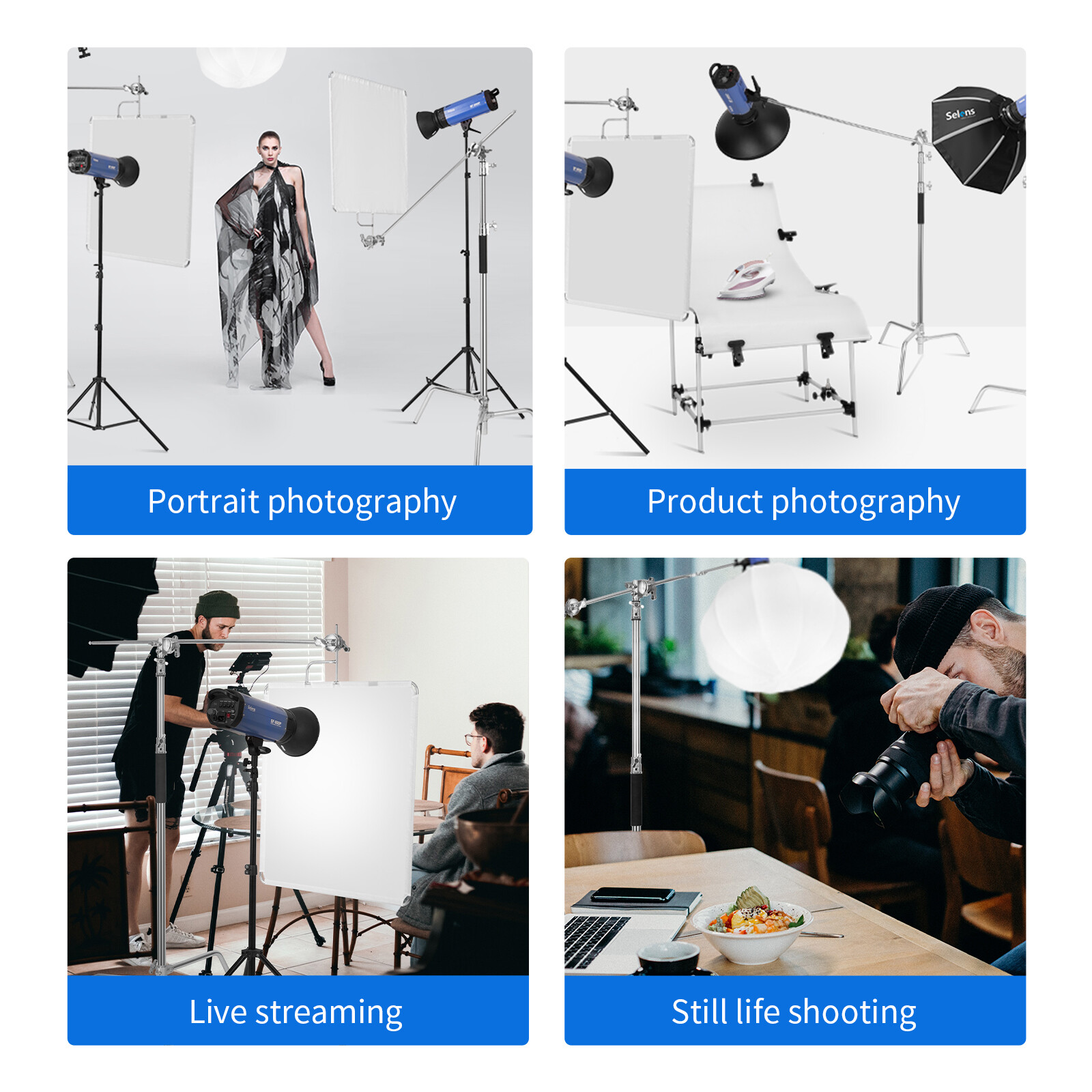 11ft Heavy Duty C Stand Light Tripod Gobo Booms Arm Grip Head Studio With Wheels