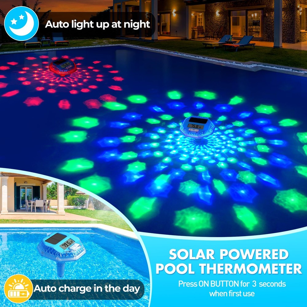 Pircaath 2025 Upgrade Digital Pool Thermometer Floating Easy Read, Solar Pool...
