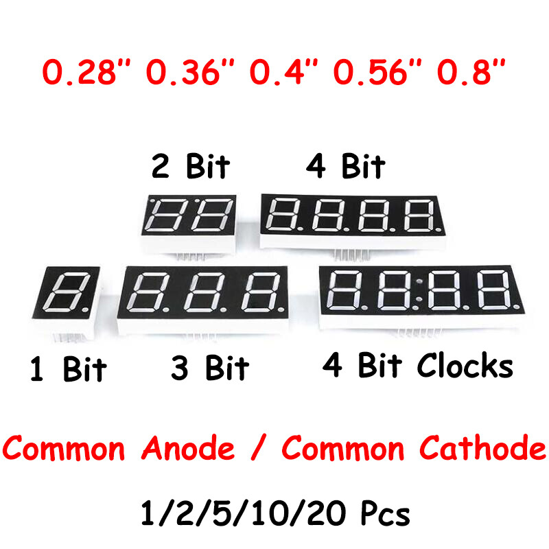 0.28/0.36/0.4/0.56/0.8" 1-4 Bit Common Anode/Cathode Red Led Display 7 Segment