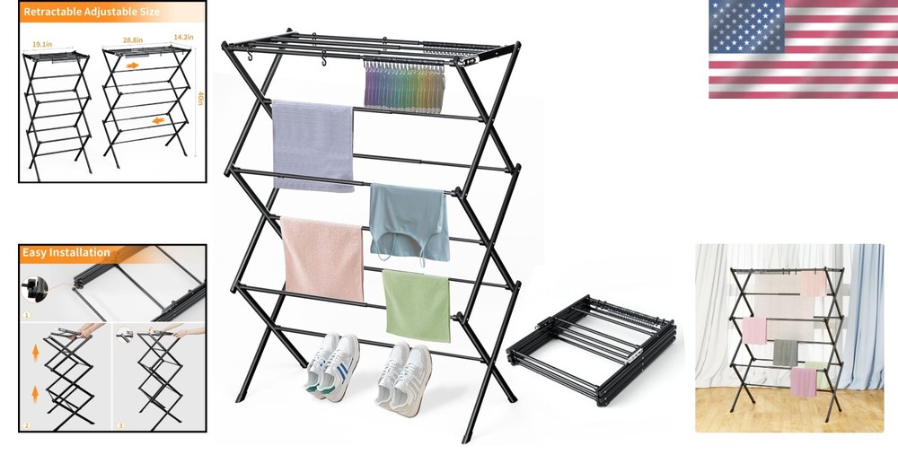 Clothes Drying Rack Indoor Outdoor Foldable Space Saving Laundry Drying