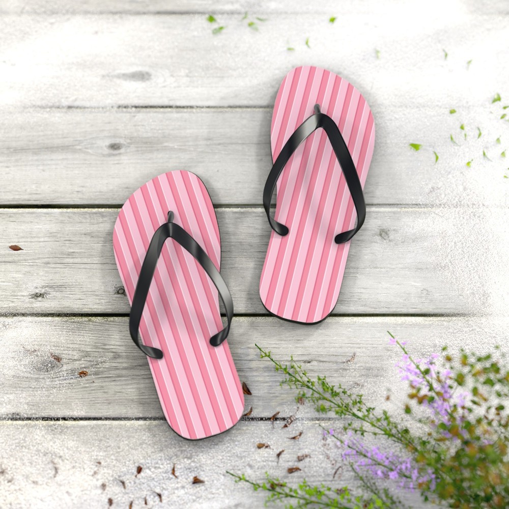 Pink Striped Flip Flops – Summer Beach Sandals