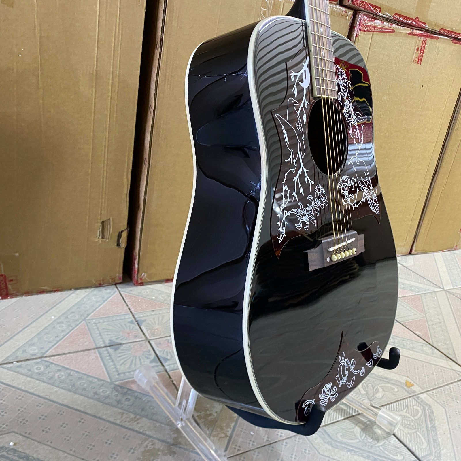 The Raven Acoustic Electric Guitar Black rosewood fretboard