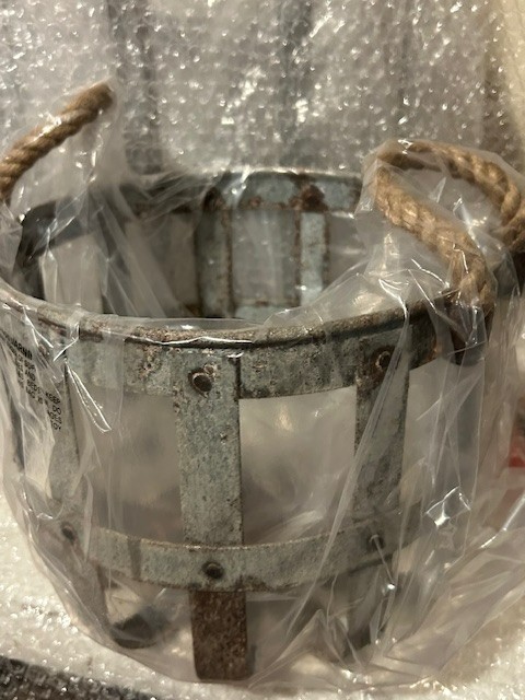Rustic Round Metal Basket set with Rope Handles