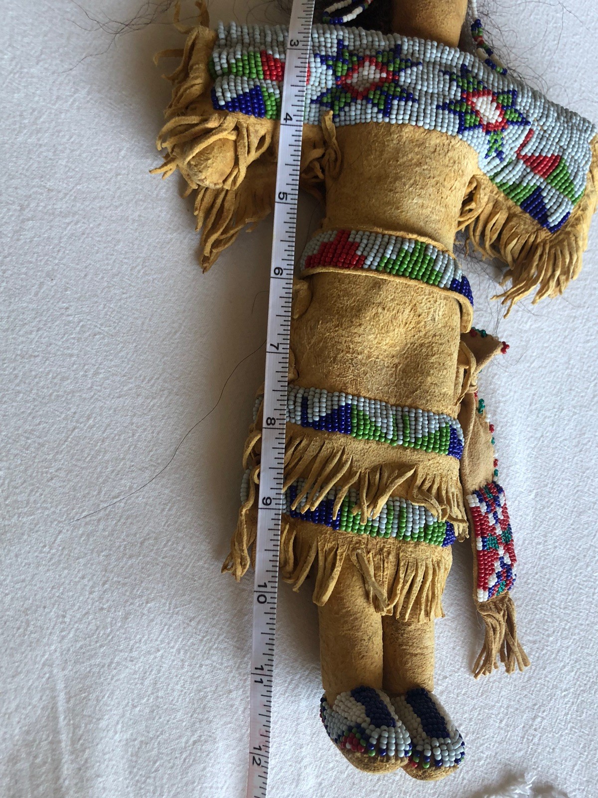 1900s Lakota Native American Handmade, 12” Doll, Finely Beaded, Human Hair