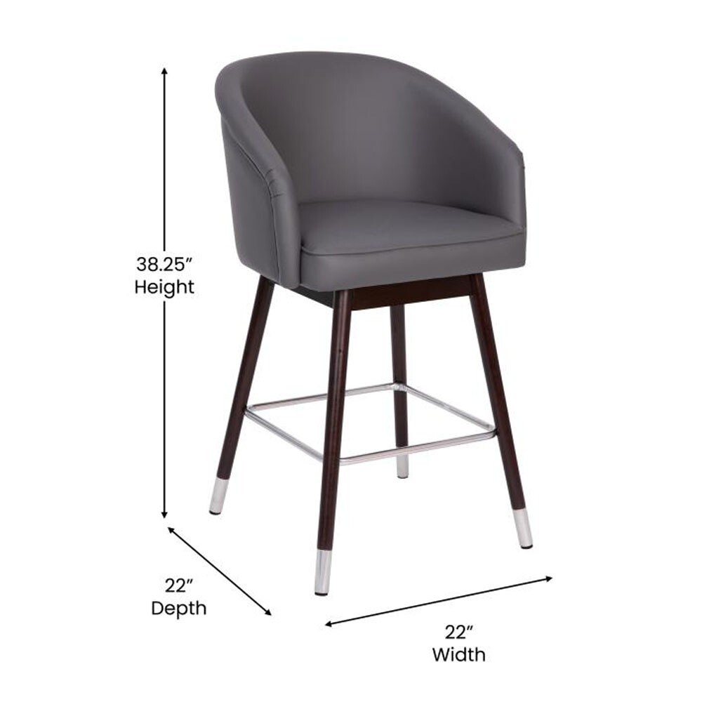 Margie Modern Mid-Back 30" Stool GRAY with Walnut Finish Beechwood Legs