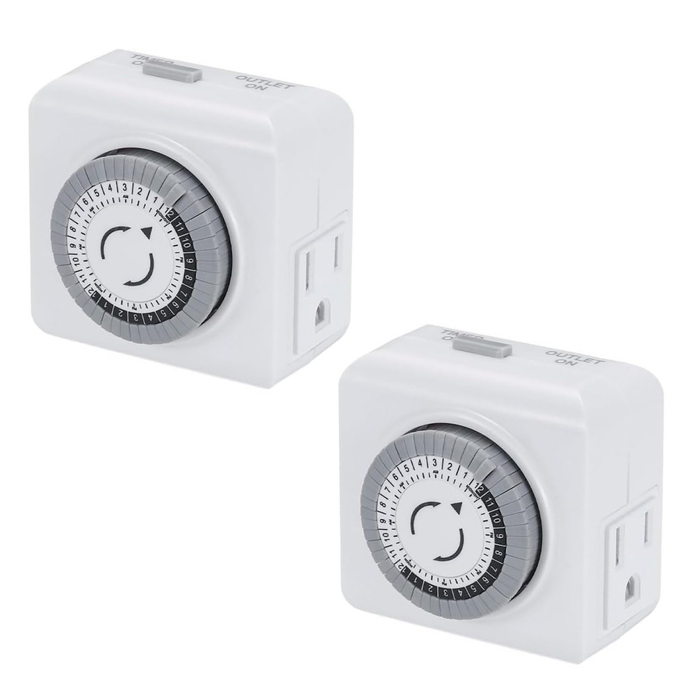 2 Pack 110-125V 3-Pin Outlet Timer For Lamp Control 24-Hour Programmable Switch