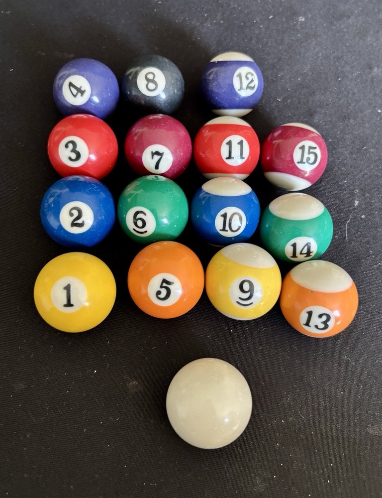 Billiard Pool Mini Balls Full Set 16pc Solid Stripe Cue Replacement Game Parts