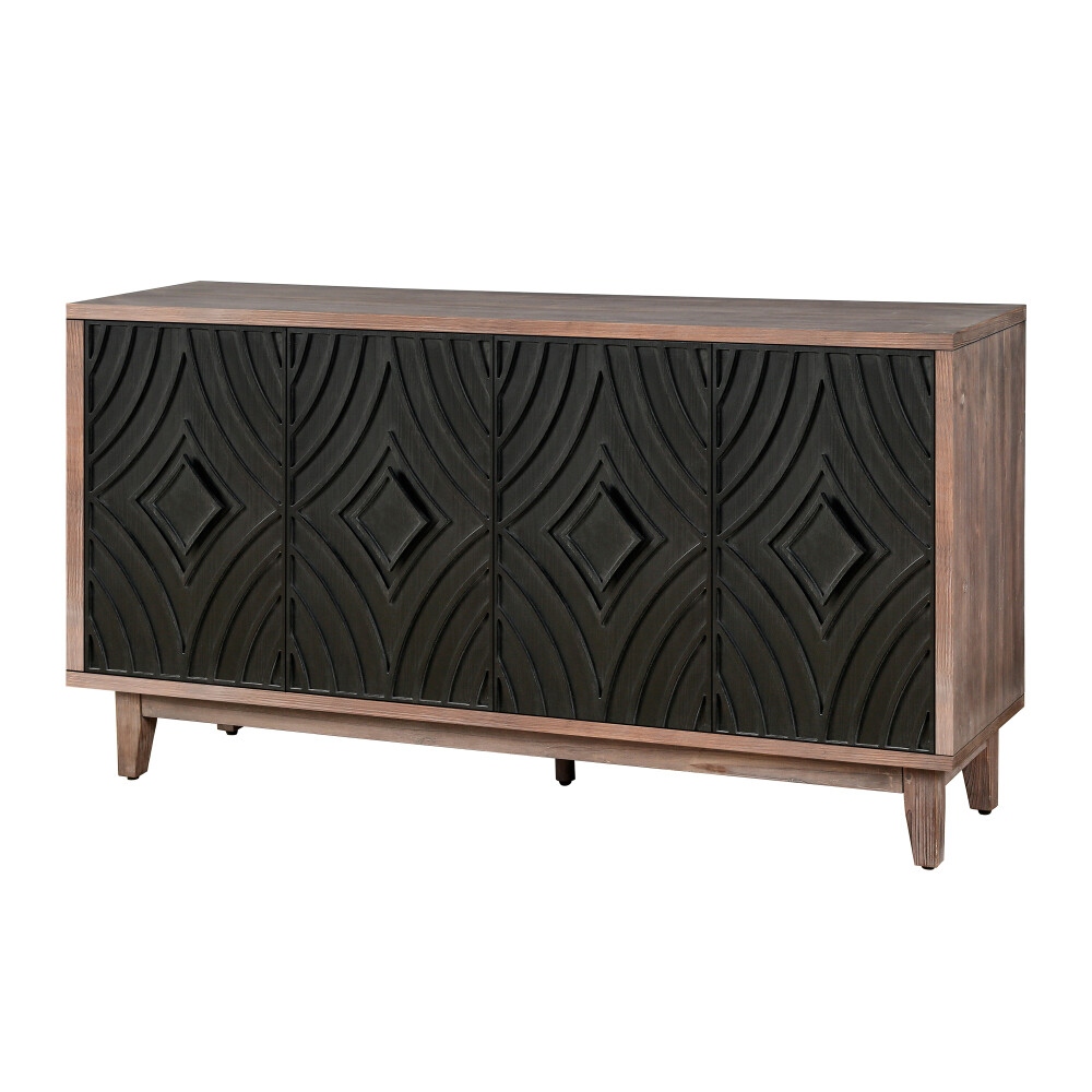 60"Kitchen Storage Cabinet with 4 Convex Pattern Diamond Doors and 2 Shelves