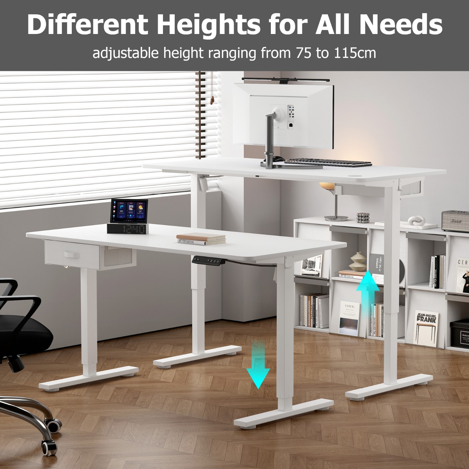 Height Adjustable Electric Standing Desk w/ USB A-Charging Port and Desk Drawer