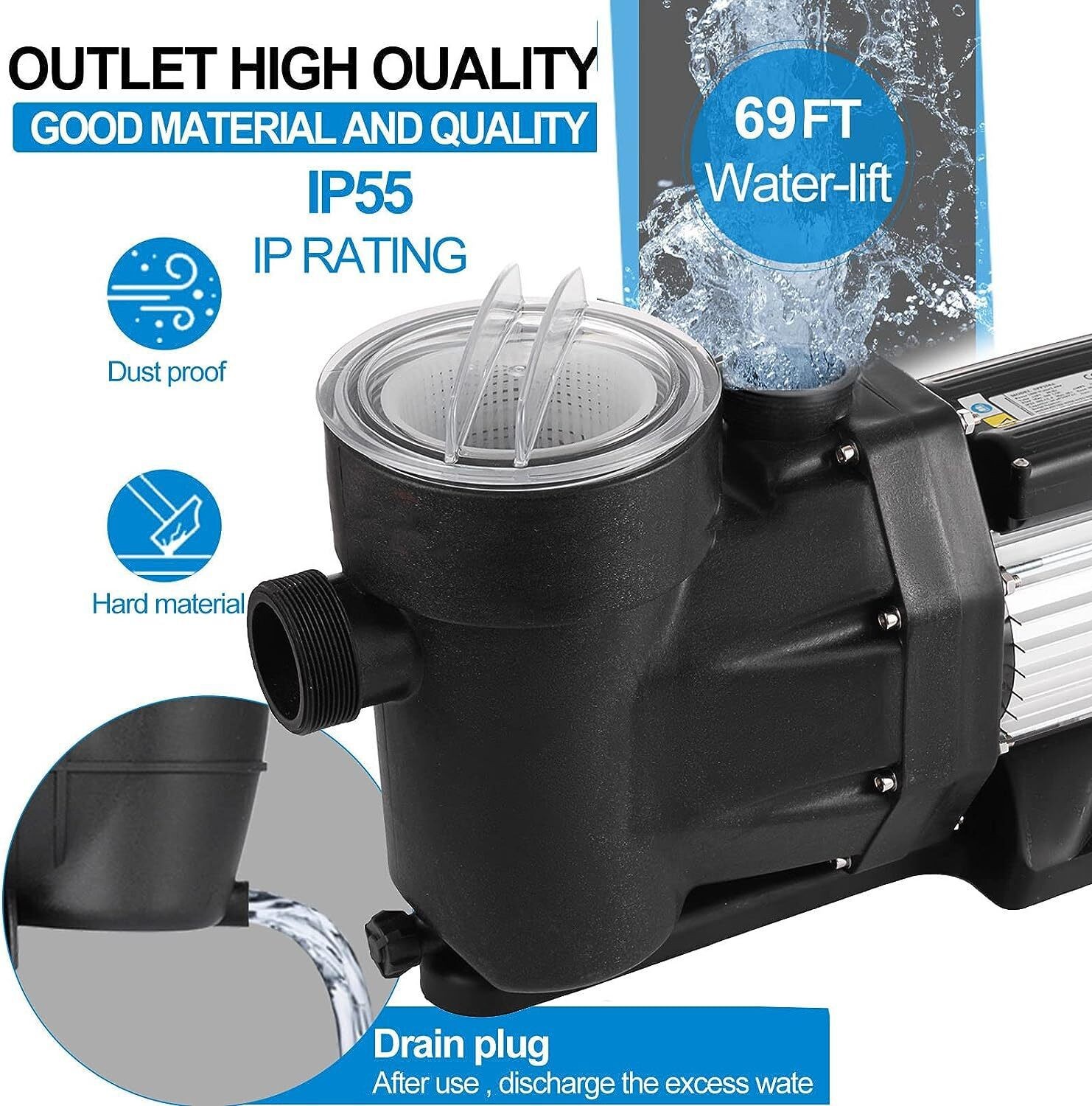 Hayward 2.5HP Swimming Pool Pump In/Above Ground w/ Motor Strainer Filter Basket