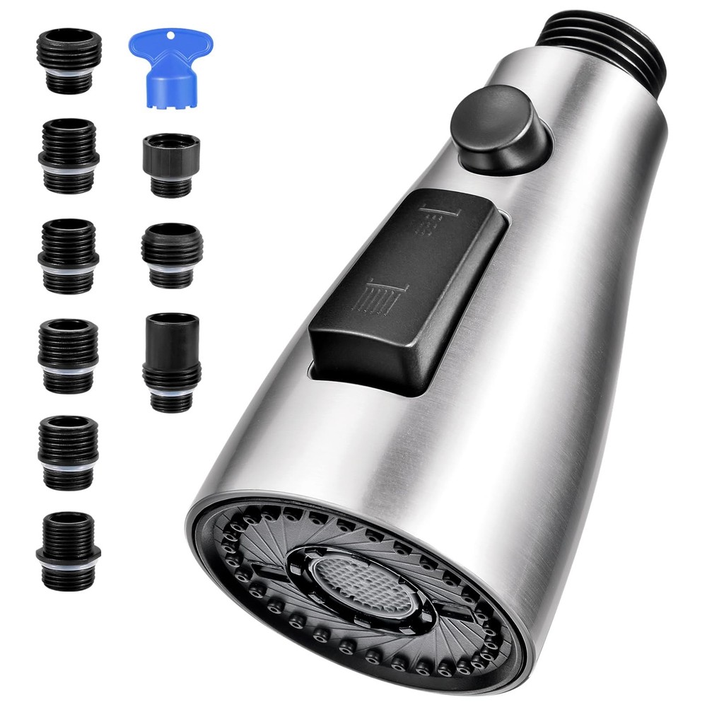 Kitchen Faucet Spray Head Replacement, 3-Function, 9 Adapters, Moen/Delta Com...