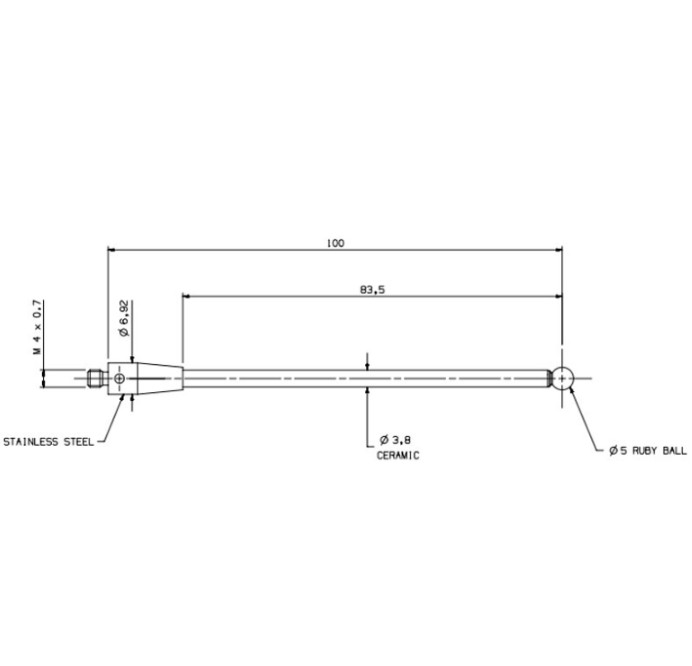 CMM Touch Probe M4 Thread 5mm Ruby Ball Tip Ceramic Stem L100mm for A-5000-9761