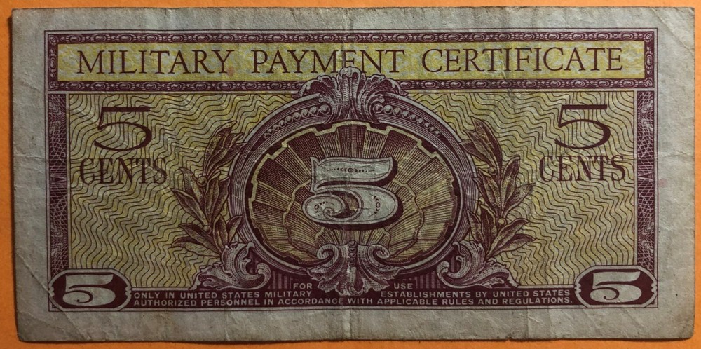 ERROR MIS-REGISTERED (NOT MISCUT) 5¢ MILITARY PAYMENT CERTIFICATE 591 PLATE 2