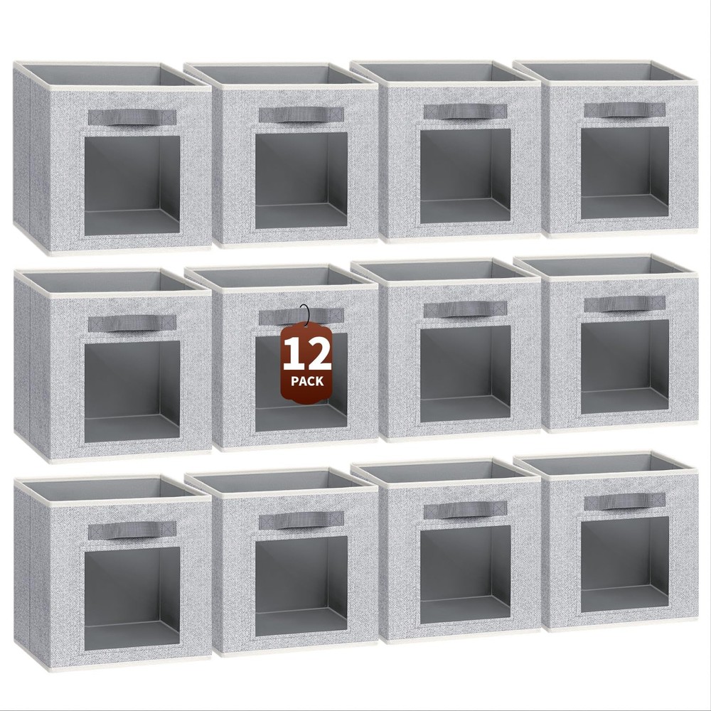 Foldable Storage Cubes - Square Organizer with Window, Decorative Baskets for...