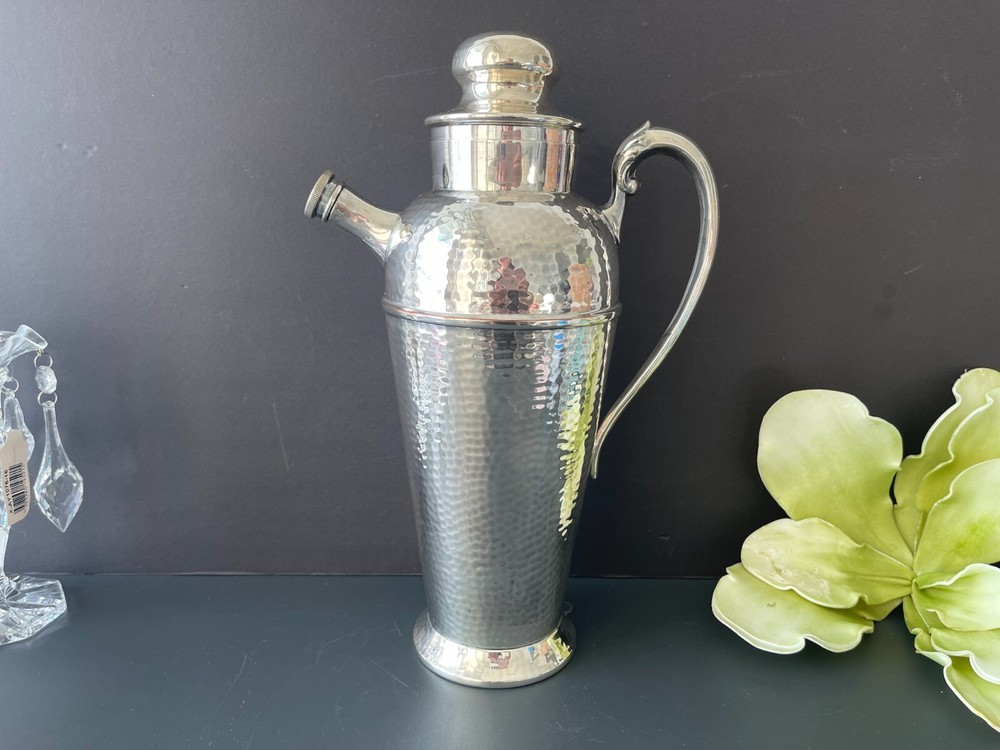 Vintage 12" Victorian Silver Plate on Hammered Copper Cocktail Shaker