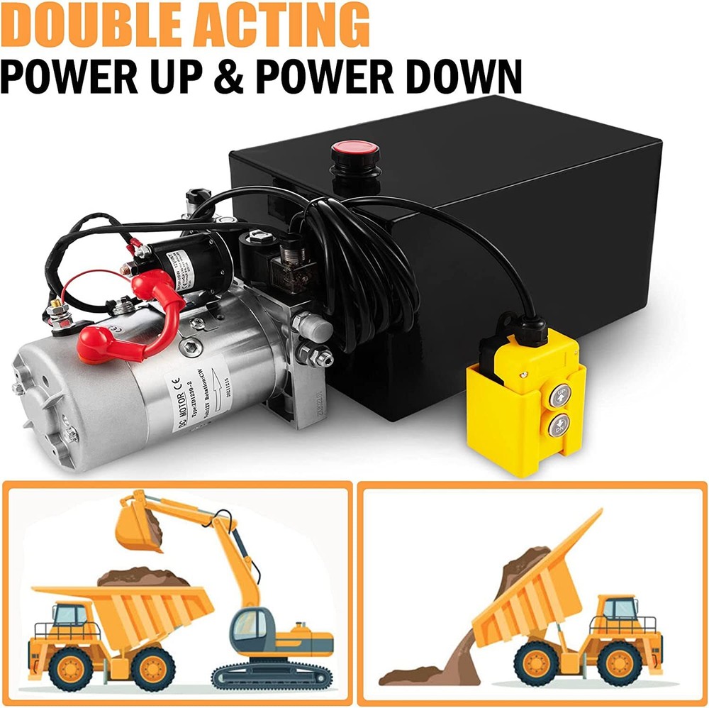 15qt Double Acting Hydraulic Pump Dump Trailer 12V DC Unit Pack Power Unit