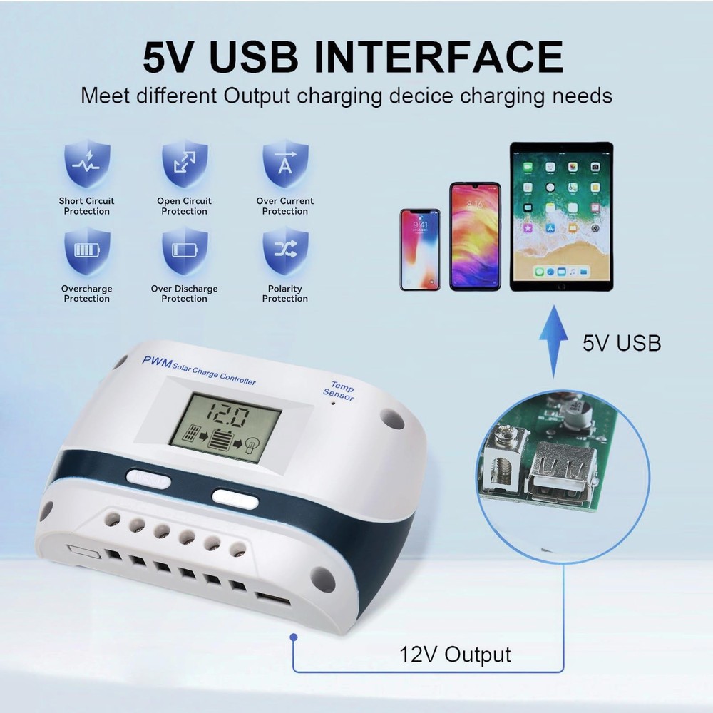 10A 30A Solar Charge Controller 12V/24V PWM Solar Charge Controller with LCD ...