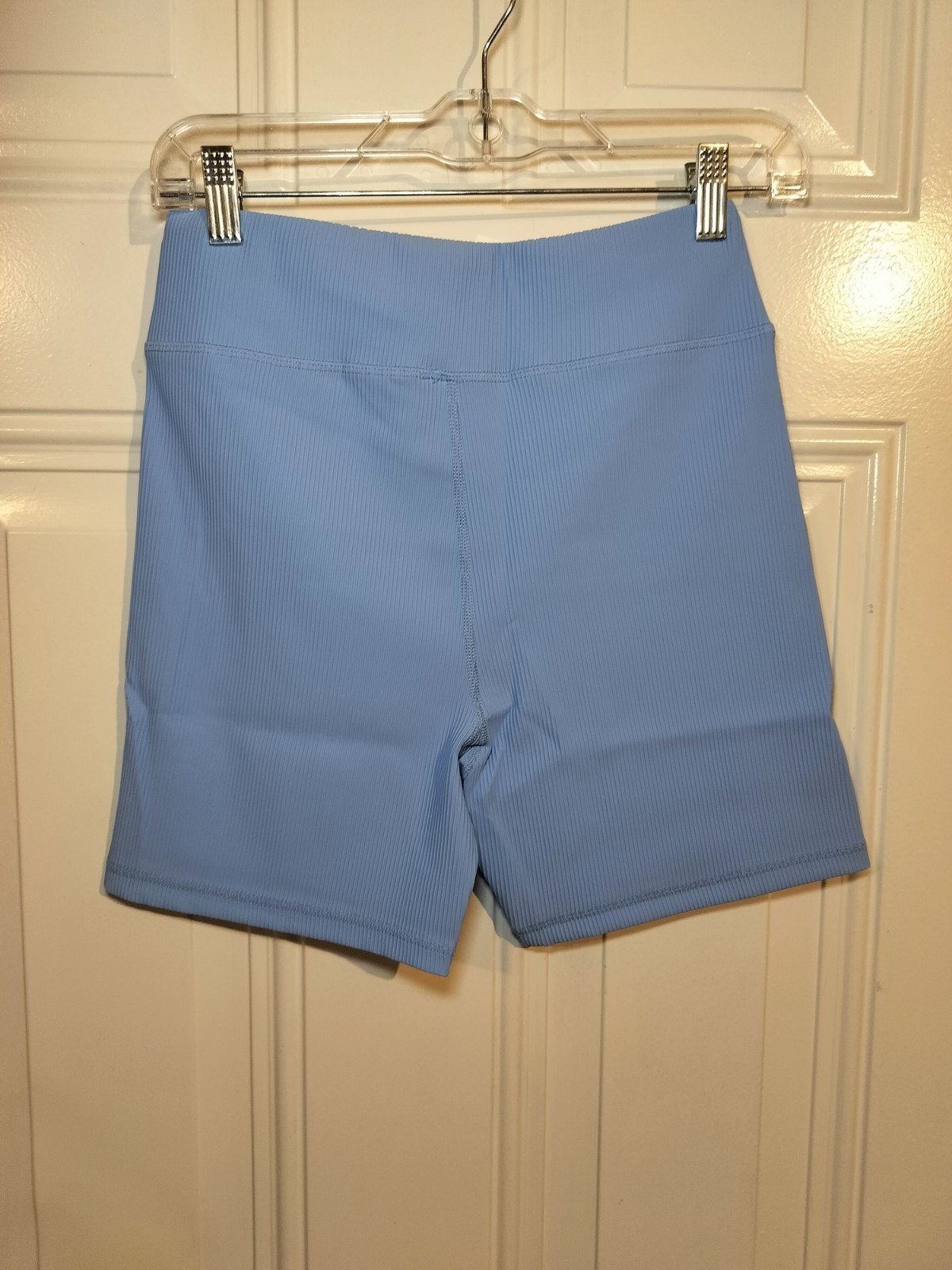 Cupshe Ribbed Biker Shorts Sky Blue High Waist Athletic Stretch Women M NWT
