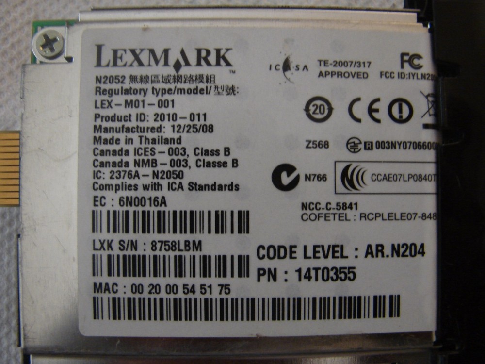 Lexmark N2052 Wireless adapter Lex-M01-001