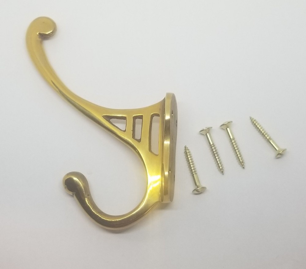 SMALL 4-3/4" CAST BRASS Front Mount Coat Hook double rack hat jacket fancy old