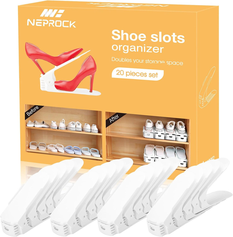 Shoe Slots Organizer, 20 Pack Adjustable Shoe Rack Stacker Storage Space Saver,
