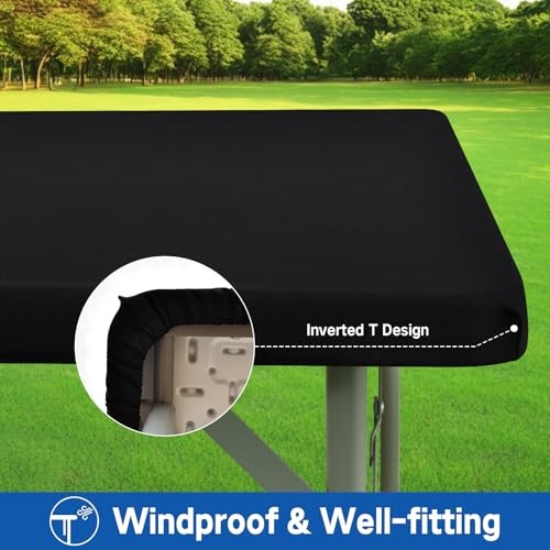 Square Elastic Fitted Tablecloth, Windproof Polyester 34" x 34" (Square) Black