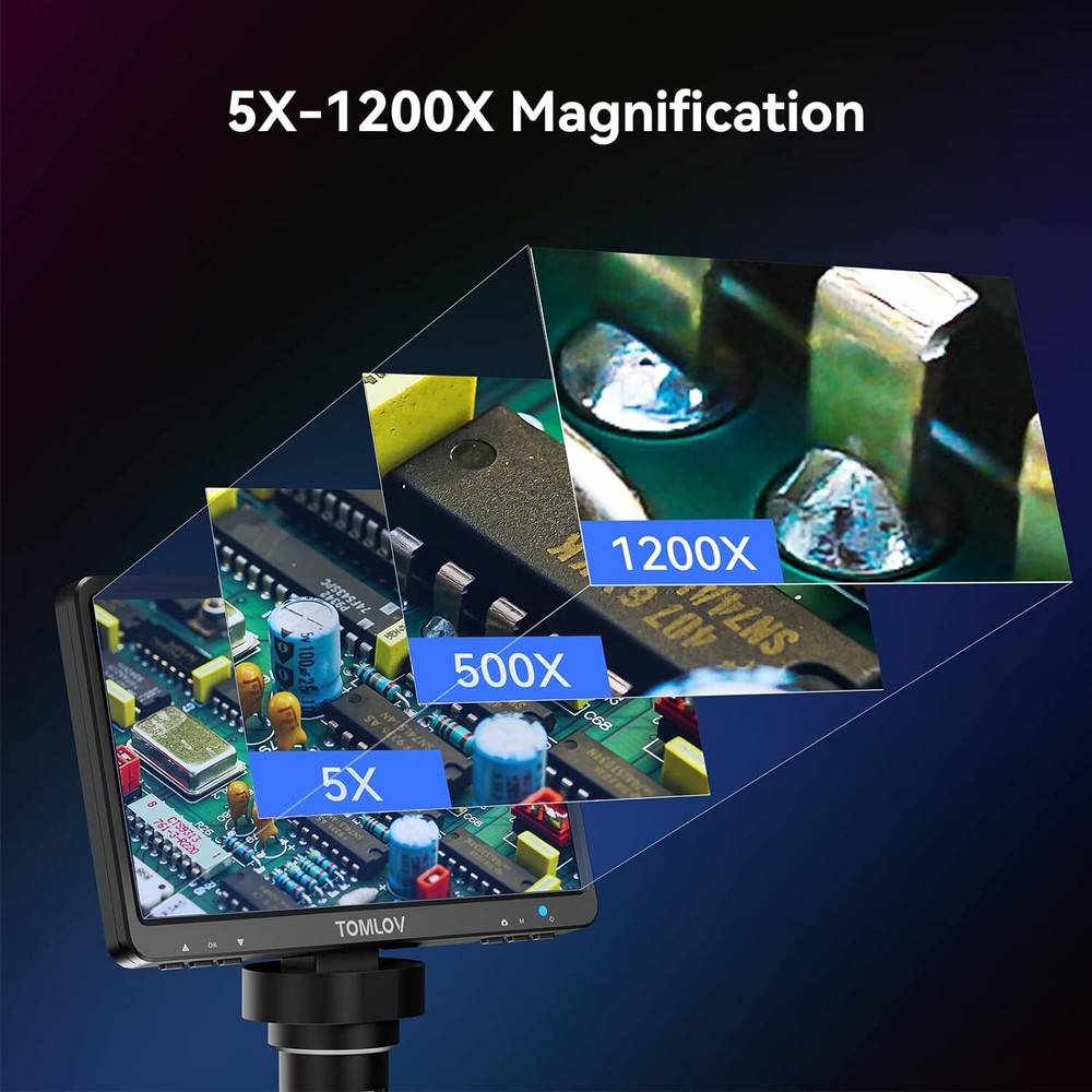 TOMLOV 7" LCD Coin Microscope 1080P Digital Microscope 1200X Magnifier Full View