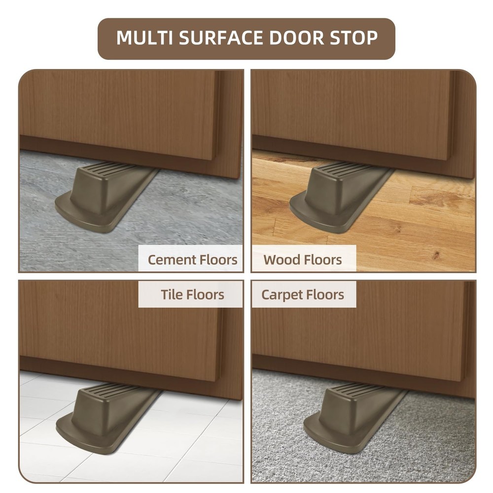 Door Stoppers 2 Pack Brown Rubber Wedge Heavy Duty Floor Stackable Holder