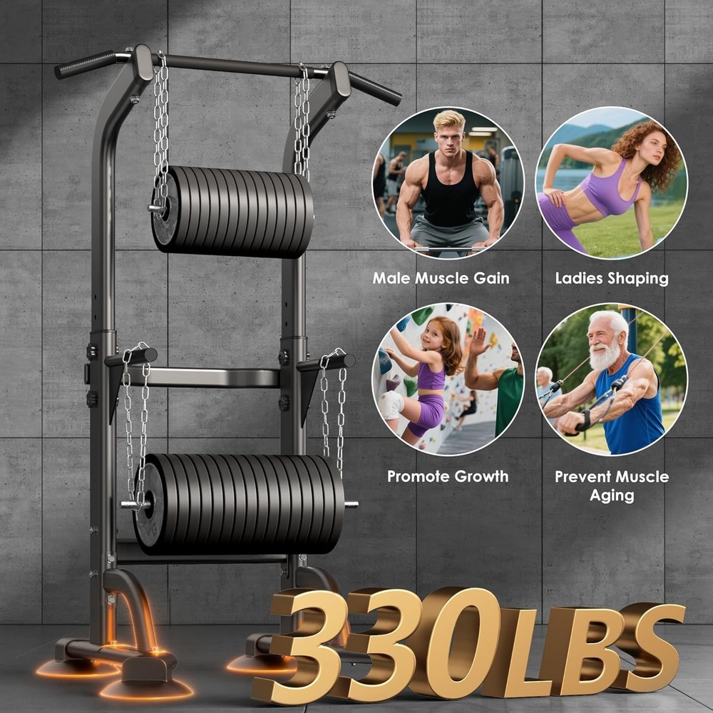 Adjustable Height Power Tower Dip Station Pull Up Bar Strength Training Workout