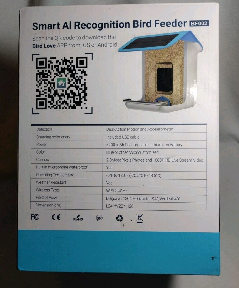 SHARPER IMAGE BIRD FEEDER SMART AI RECOGNITION BD002 REMOTE CONTROL CAMERA, NIB