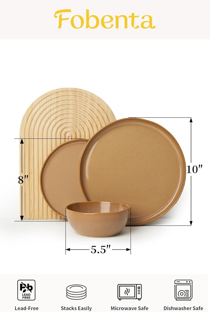 Ceramic Dinnerware Set 4 Reactive Glaze Plates & Bowls Sets Microwave
