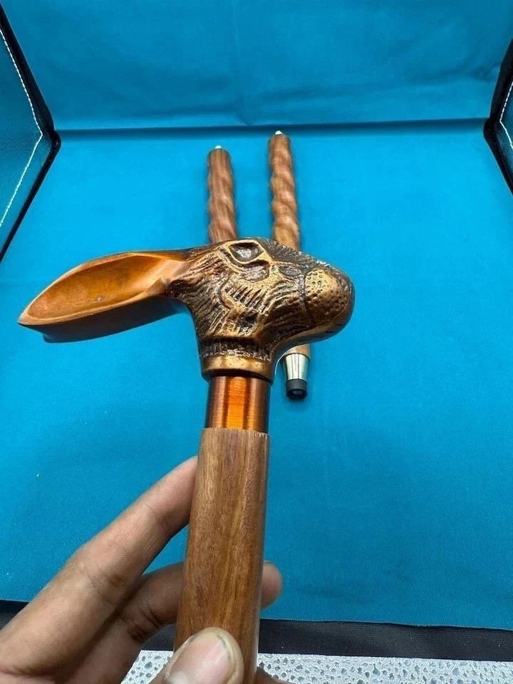 36'' Victorian Solid Rabbit Head Handle Wooden Walking Stick Cane For Him