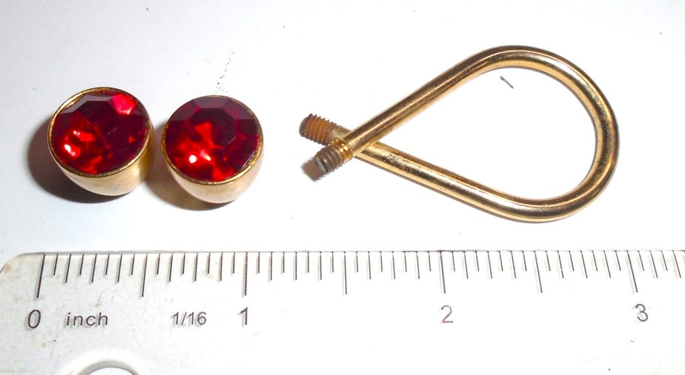 Mid-Century Gold Colored with Bakelite Red Ruby Gem Key Ring