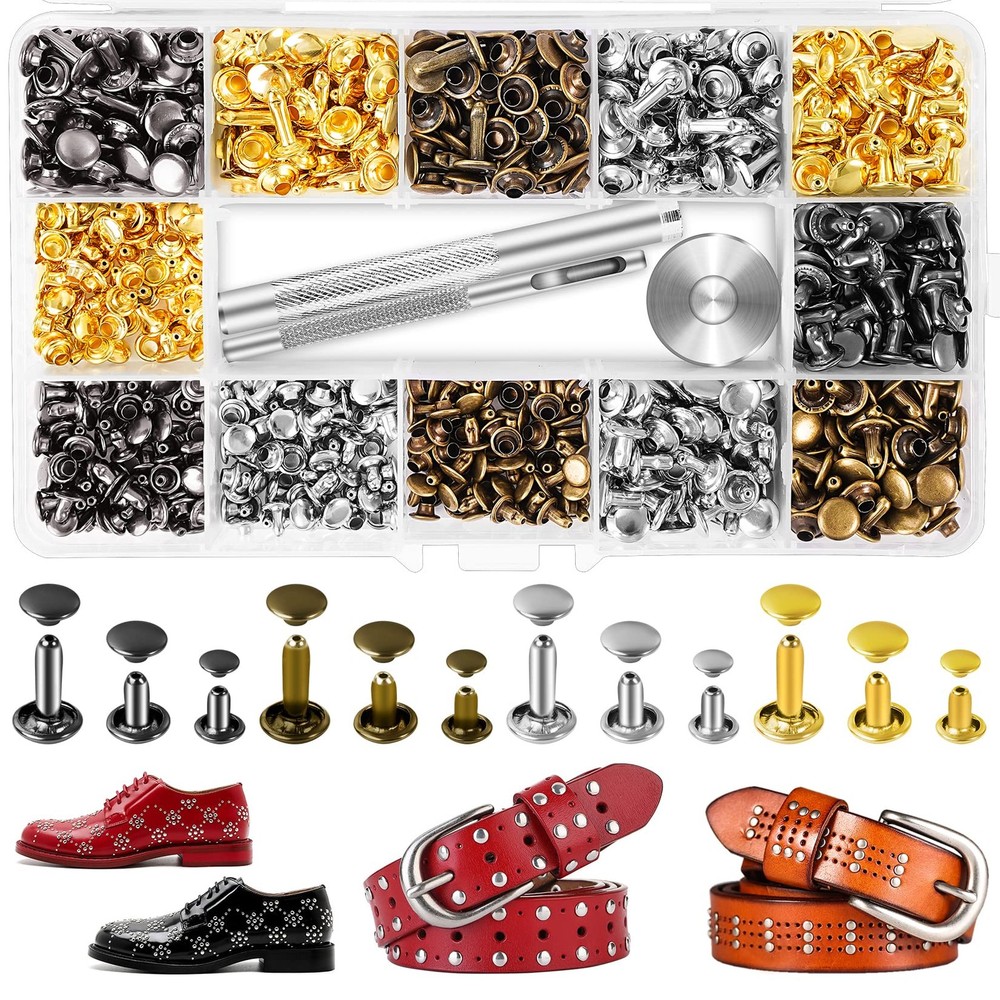 240 Sets Leather Rivets Kit, Double Cap Brass Rivets Leather Studs with 3PCS ...