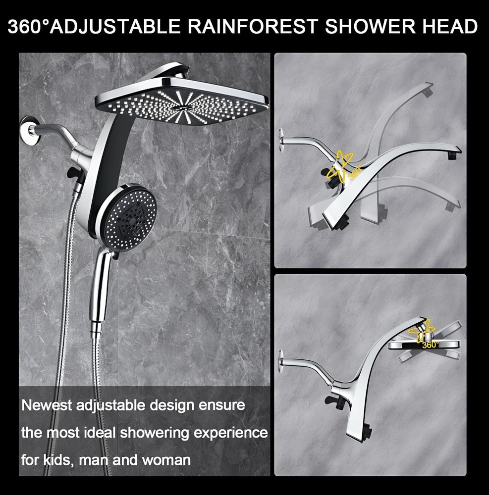High Pressure Shower Head Set: Handheld Spray, Fixed Head