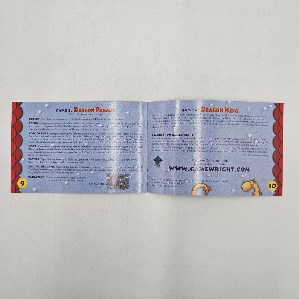 SNAP. Gamewright, Ages 6 and Up, 4 Games Interlocking Dragon Making Game- NICE!!