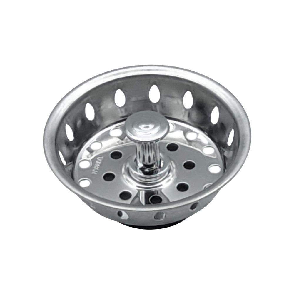 Kitchen Sink Stainless Basket Strainer Flat Bottom Rubber Stopper, 3-1/2" Chrome