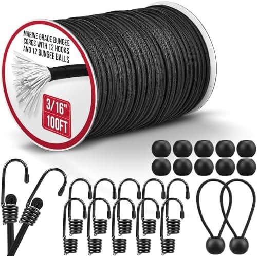 Cuerdas elásticas ajustables con ganchos resistentes, paquete de 12, color negro