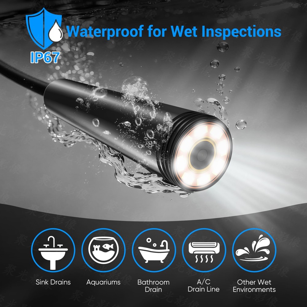 Endoscope Camera with Light,1920P HD Borescope with 8 Adjustable LED Lights, ...