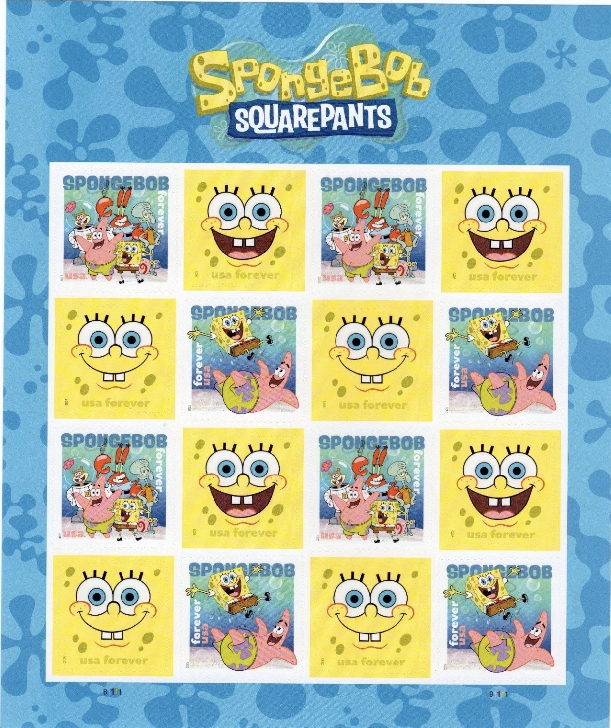 2025 USPS SHEET OF 16 FIRST CLASS LETTER STAMPS  SPONGEBOB SQUAREPANTS 78¢