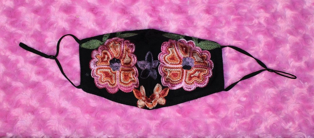 Embroidered Flower Face Mask Boho Comfortable Cotton with Adjustable Ear Loops