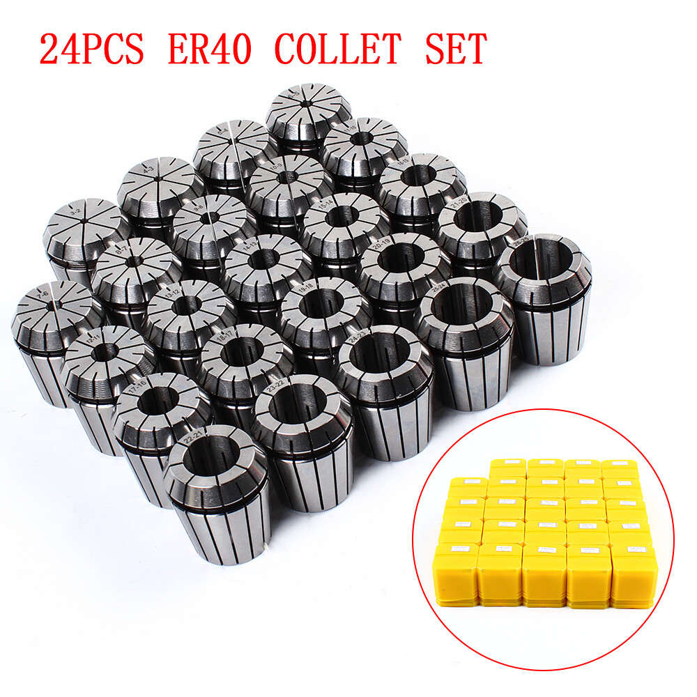 24pcs ER40 Collet Set Metric Size High Precision Spring Clamping Collet Kit New