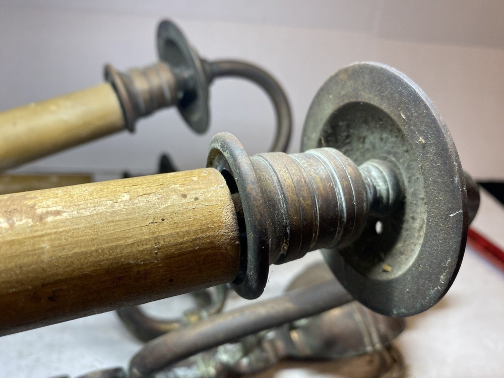 Antique Pair Brass Wall Hanging 3 Socket Light Sconces