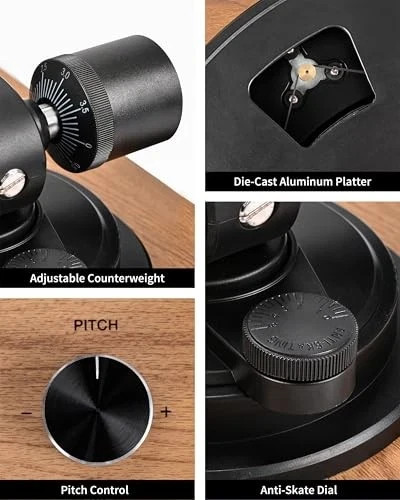 Turntable Vinyl Record Player Support Bluetooth Output Phono/Line Switch Brown